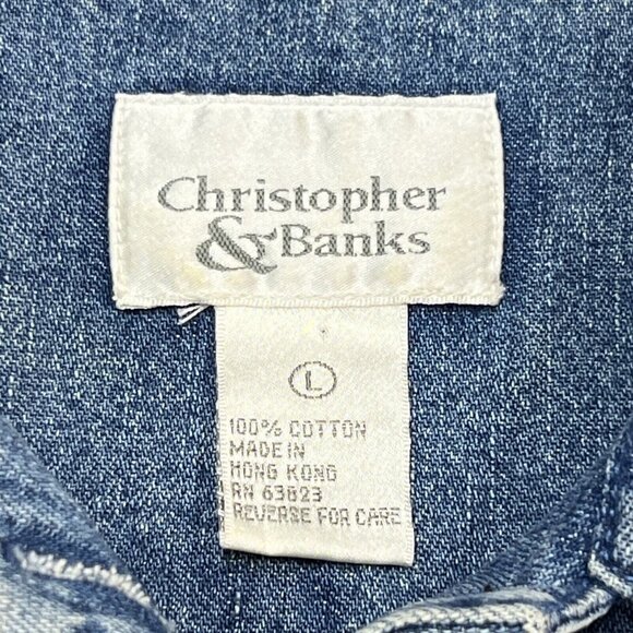 CJ Banks L Denim Shirt Embroidered Cat Kitty‎ Button Down Crazy Cat Lady Casual - Picture 10 of 10